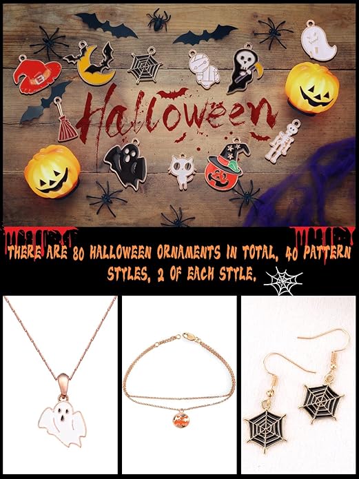 Kalolary Halloween Charms Alloy Enamel Bracelet Metal Earring Kawaii Pendant for Party DIY Jewelry Necklace Making Supplies