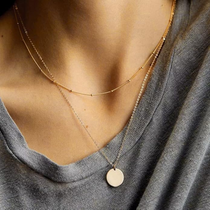 CHESKY 14k Gold Plated/Silver Plated Dainty Necklace for Women, Trendy Satellite Choker Necklace Thin Beaded Layered Choker Necklaces Discs Paperclip Chain Necklaces Womens Simple Jewelry
