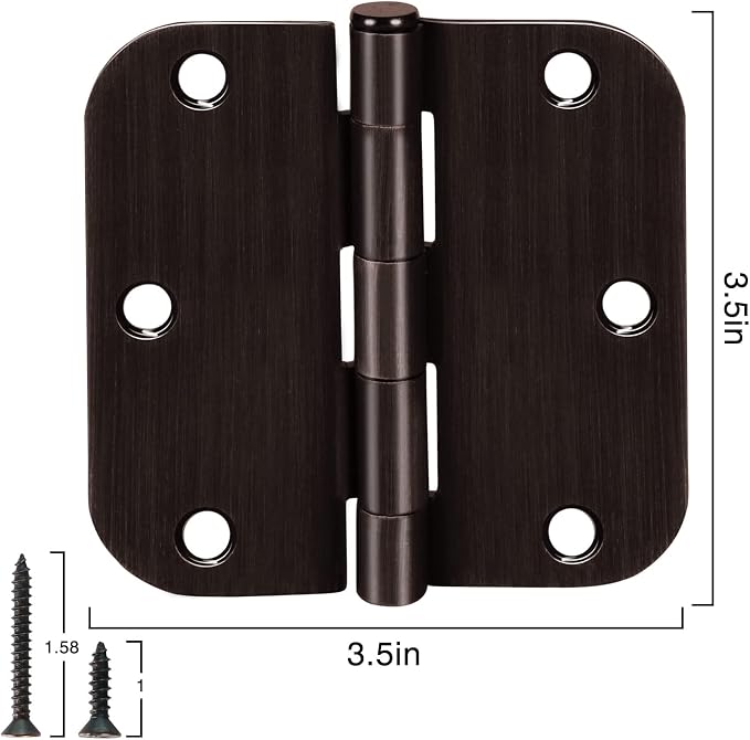 TDCHINGES Rounded Door Hinges 3.5" x 3 1/2" Oil Rubbed Bronze 5/8" 6 Pack | - Image 4
