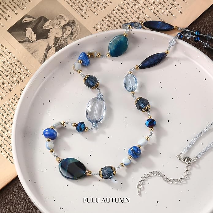 FULU AUTUMN Long Necklaces for Women Trendy Long Chunky Beaded Necklace Boho Fashion Costume Jewelry Mothers Day Gifts for Her