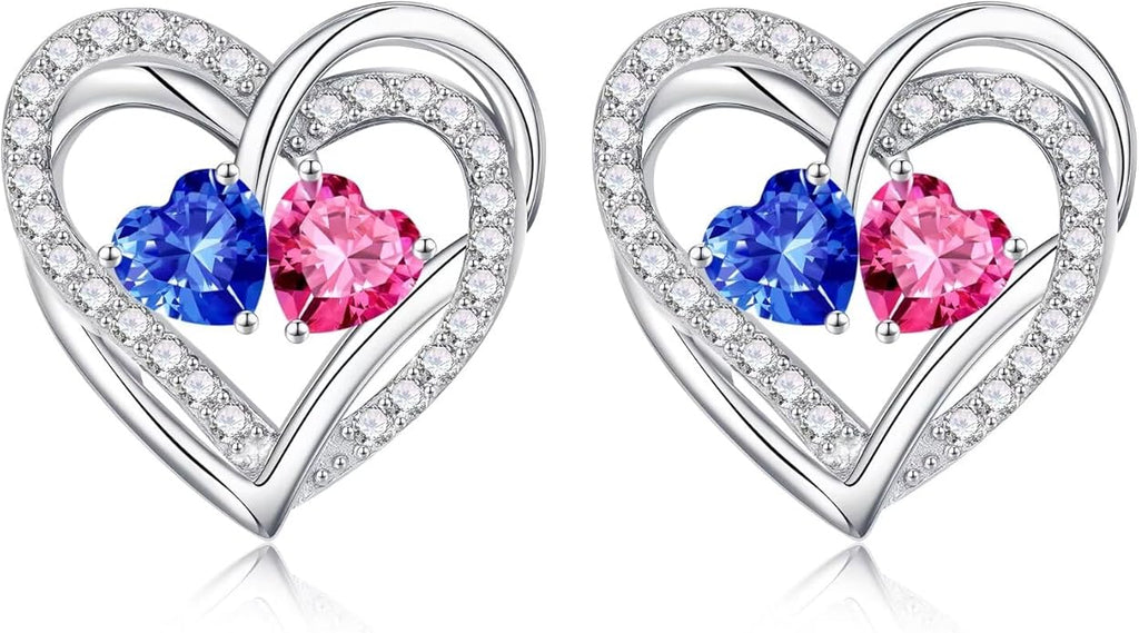 Iefil Valentines Day Gifts for Her, 925 Sterling Silver Heart Birthstone Earrings, Anniversary Birthday Gifts for Women, Birthstone Jewelry for Her Wife Girlfriend Mom