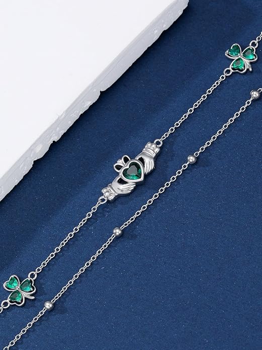 Infinity Love Heart/Claddagh Bracelet for Women 925 Sterling Silver Charm Link Bracelet Adjustable Valentine’s Day Jewelry Gift for Her