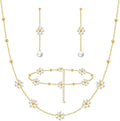 Zeffy Gold Pearl Necklace for Women, Dainty 14K Gold/Silve Plated Layered Pearl Choker Pearl Earrings Pearl Bracelets Wedding Trendy Gold Jewelry Set for Women Gifts