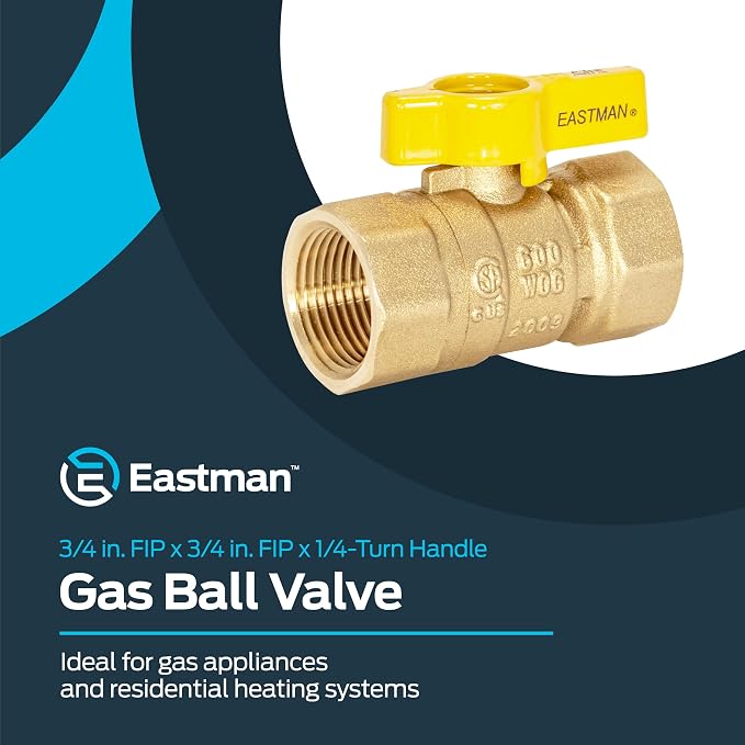 Eastman Straight Gas Brass Ball Valve, 3/4 in FIP x 3/4 in FIP, 1/4-Turn Handle - Image 2
