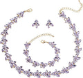 Bridal Wedding Crystal Leaf Choker Necklace Dangle Earring Bracelet Brides Bridesmaid Jewelry Set for Women