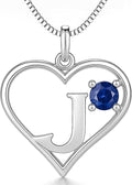 Silver Sterling Necklace Initial Letter A-Z Birthstone for Women – Personalized Custom Jewelry Pendant with Heart Design Customized Dainty Charm for Wife Girlfriend Mom – 18" Box Chain