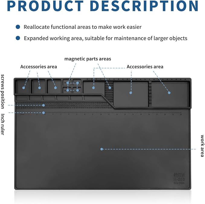 HengTianMei-203 Black Magnetic Repair Work Mat Heat Resistant Large Silicone - Image 3
