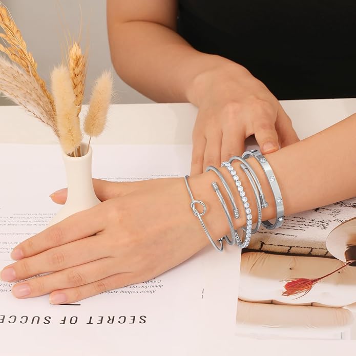 18 K Gold Plated Love Bangle Bracelet Stack Cuff Jewelry for Women Jewelry Set for Women Gift with Box