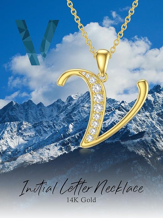 14k Gold Initial Necklace for Women, Solid Gold Moissanite Letter Pendant Necklaces Jewelry for Her Birthday Valentines Day Gifts for Mom Wife Christmas Gifts for Girlfriend Sister