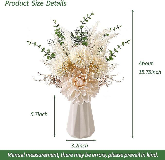 CEWOR Fake Flowers in Ceramic Vase, Artificial Flowers - Image 2