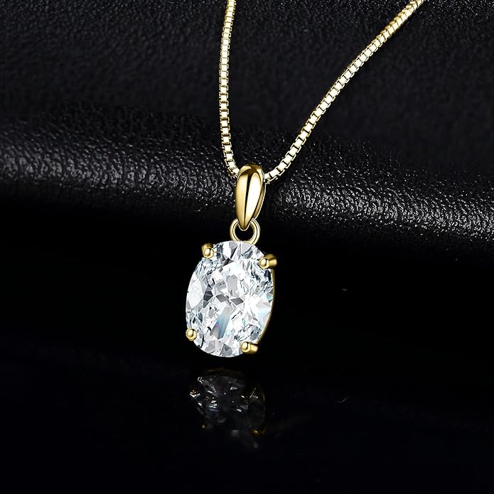 JewelryPalace Oval Cut 1ct 2ct Cubic Zirconia Solitaire Pendant Necklace for Women, 925 Sterling Silver Necklaces for Her, Classic Simulated Diamond Jewelry Set Gift, 18 Inches Chain