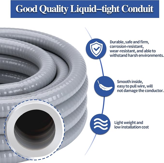 1/2 Inch 50 FT Liquid-Tight Conduit and Connector Kit | Non Metallic Flexible - Image 3