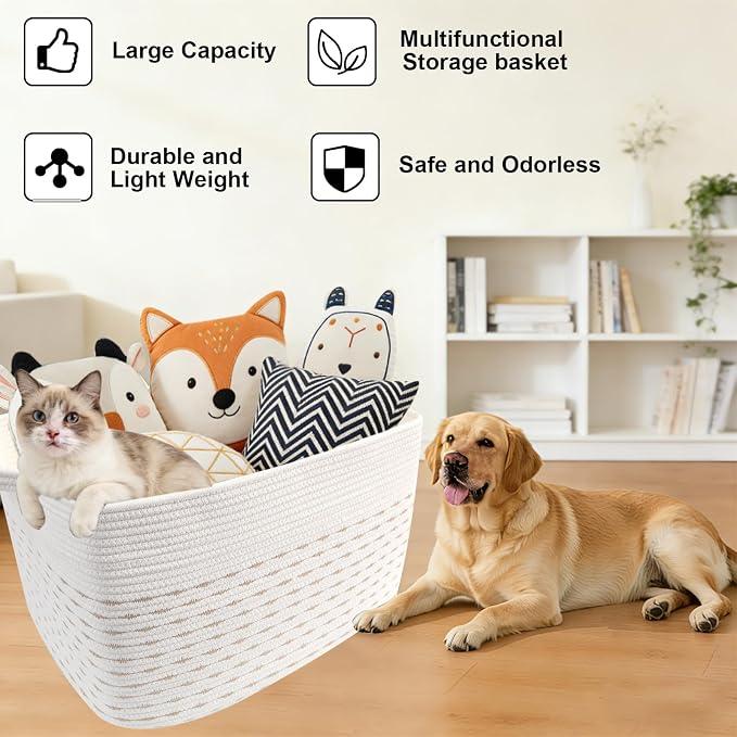 65L Large Laundry Basket with Handles, Woven Blanket Basket, Living Room - Image 7