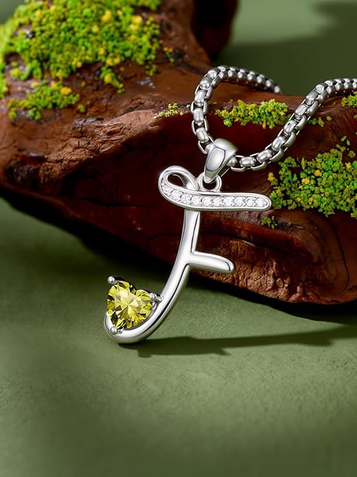 Valentines Day Gifts for Women Alphabet A to Z Initial Birthstone Pendant Necklaces for Women - 18k White Gold Plated Personalized Name Jewelry Valentine Mothers Day Birthday Gifts for Women Her Girlfriend