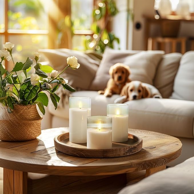 Amagic White Ribbed Glass Flameless LED Pillar Candles - Image 2