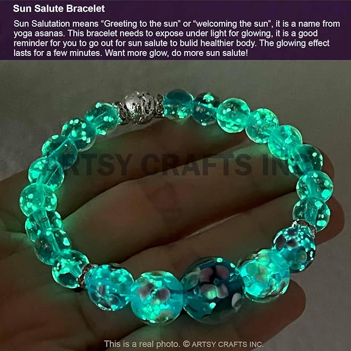 ARTSY Crafts Lily Garden Glow in the Dark Firefly Bead Bracelets Necklaces, Handmade in USA Murano Glass Jewelry, Flower Luminous Beads Mermaid Crystal Bracelet Bangle