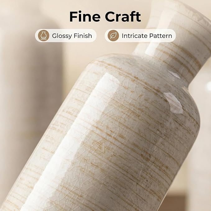 White Rustic Ceramic Vase Set of 3, Farmhouse Vase - Image 6