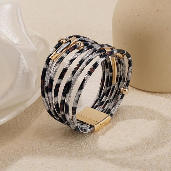 Wrapped Bracelets for Women,Leather Bracelet,Boho Bracelets for Women,Multi-Layer Pearl Crystal Bracelet Bangle Jewelry