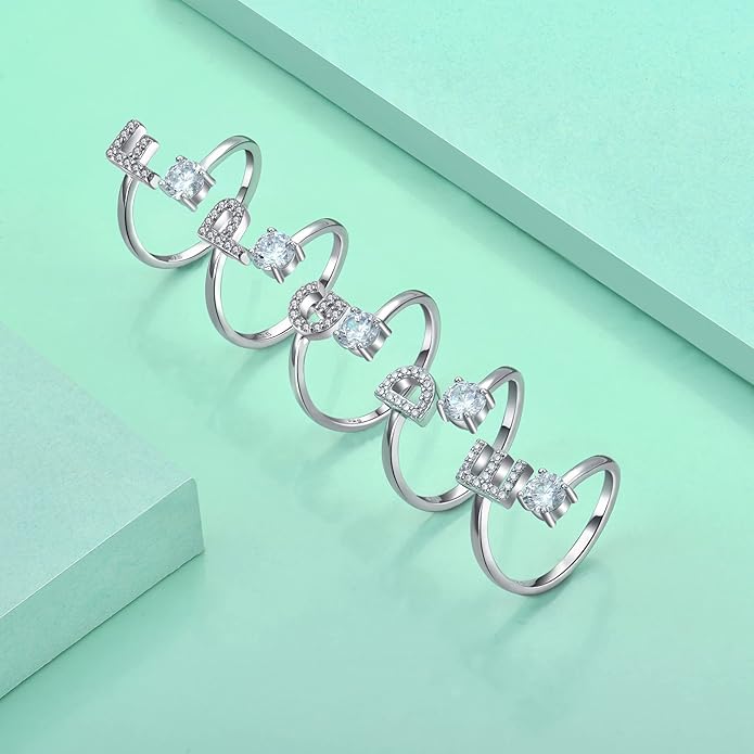 STARCHENIE Adjustable Initial Ring for Women 925 Sterling Silver Letters A-Z 26 Alphabet Rings Size 7