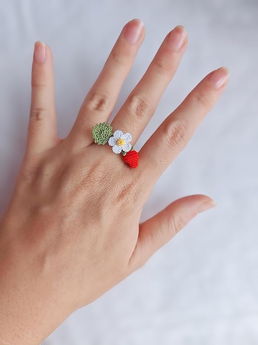 Wedding Band Promise Ring for Her Crochet Statement Cute Ring Size Adjustable Sturdy Unique Ring for Birthday Gift Valentine’s Day Gift