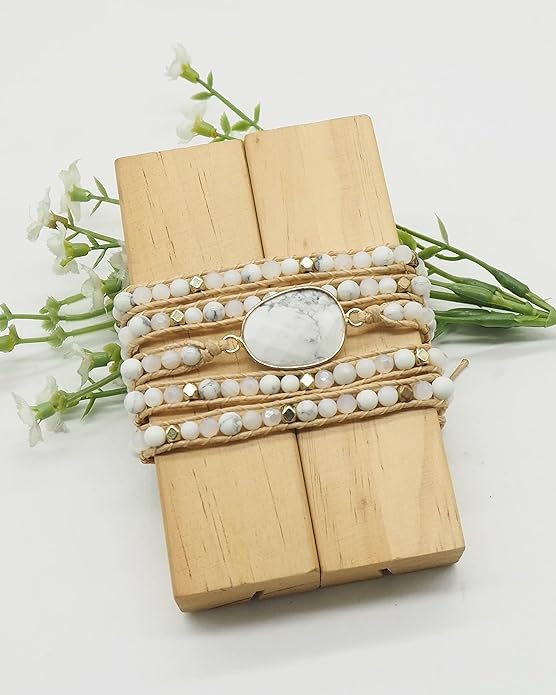 Bracelet for Women – Handmade Vegan Boho Natural Stone Layered Bracelet, Thailand Bohemian Stackable Beaded Wrap Bracelets, Summer Hippie Bracelet Stack, Fashion Jewelry Gifts