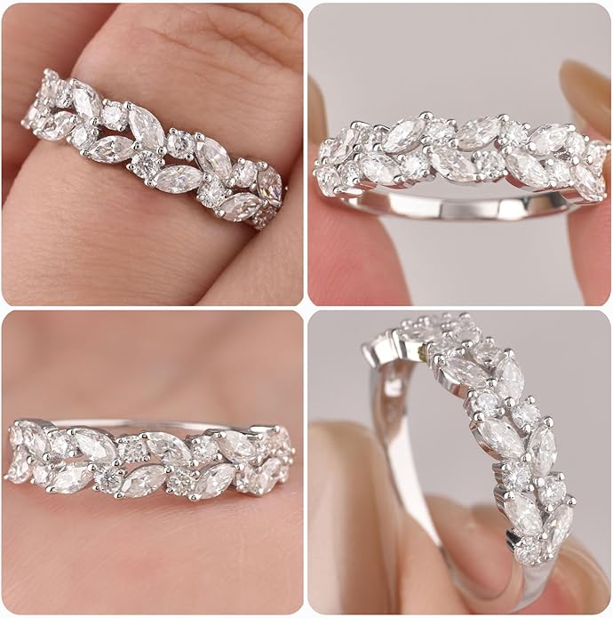 D Color VVS1 Moissanite Rings for Women 925 Sterling Silver Wedding Bands Marquise Eternity Rings Stackable Promise Size 5-10