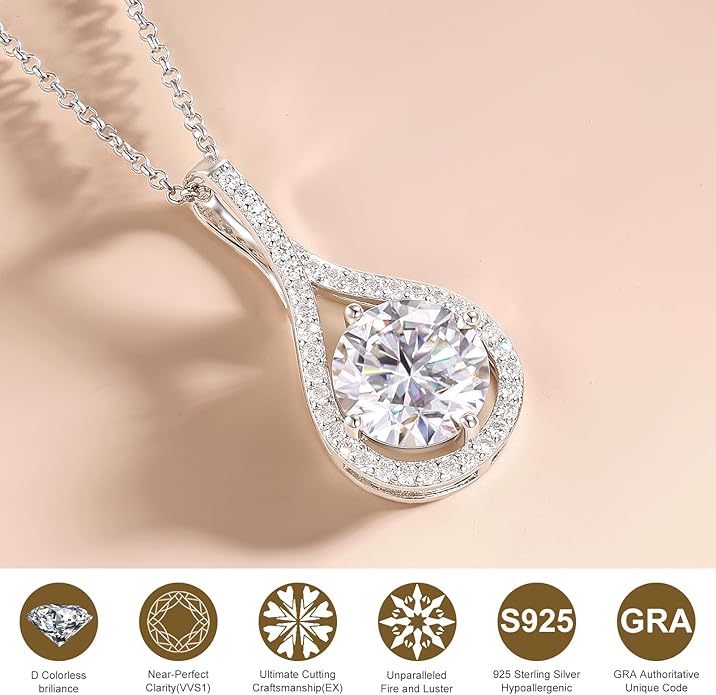 Moissanite Necklace Gift for Women, 925 Sterling Silver 18K White/Yellow Gold Plated 0.5-6.0CT Moissanite Pendant for Her, Anniversary Day, Birthday, Wedding - to My Wife, Mom