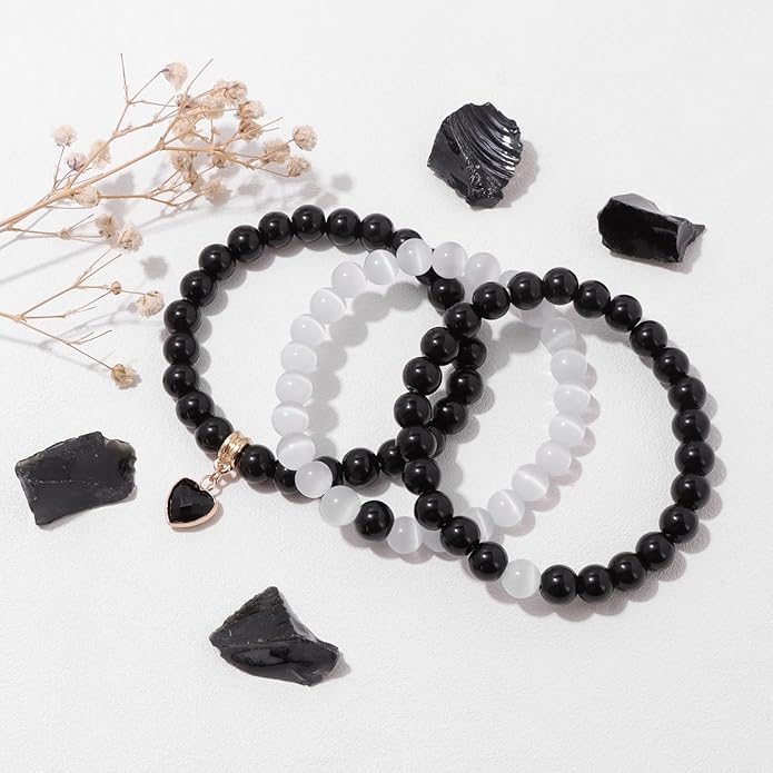 Healing Crystal Beaded Bracelets for Women,Natural Amethyst Gemstones Bracelet,Anxiety Stress Relief Heart Charm Bracelet Handmade purple Jewelry Gifts for Women
