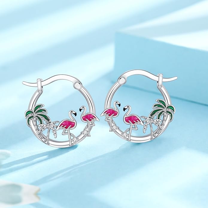 JUSTKIDSTOY Hypoallergenic Panda/Unicorn/Hummingbird/Dolphin Hoop Earrings for Women 925 Sterling Silver Animal Huggie Hoop Earrings Jewelry Gifts for Sensitive Ears