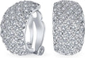 Fashion Bridal Wedding 3 Row Pave Crystal Dome Endless Hinged Huggie Hoop Clip On Earrings For Women Non Pierced Ears Yellow Gold Silver Plated