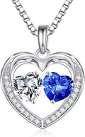 Iefil Valentines Day Gifts for Her - 925 Sterling Silver Heart Birthstone Necklace, Anniversary Birthday Gifts for Women Wife Girlfriend Mom Her