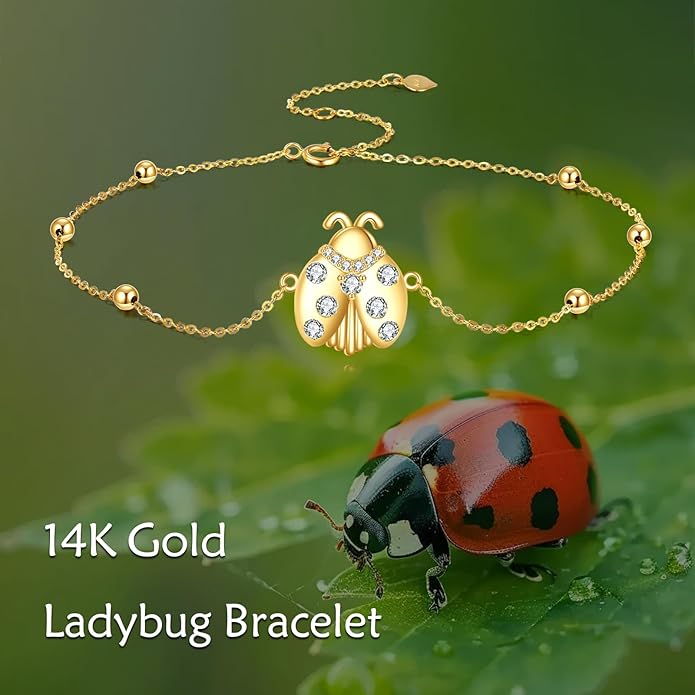 KECHO 14k Yellow Gold Butterfly/Dragonfly/Frog/Sunflower/Daisy/Tree of life/Moon/Clover Bracelet Anklet for Women