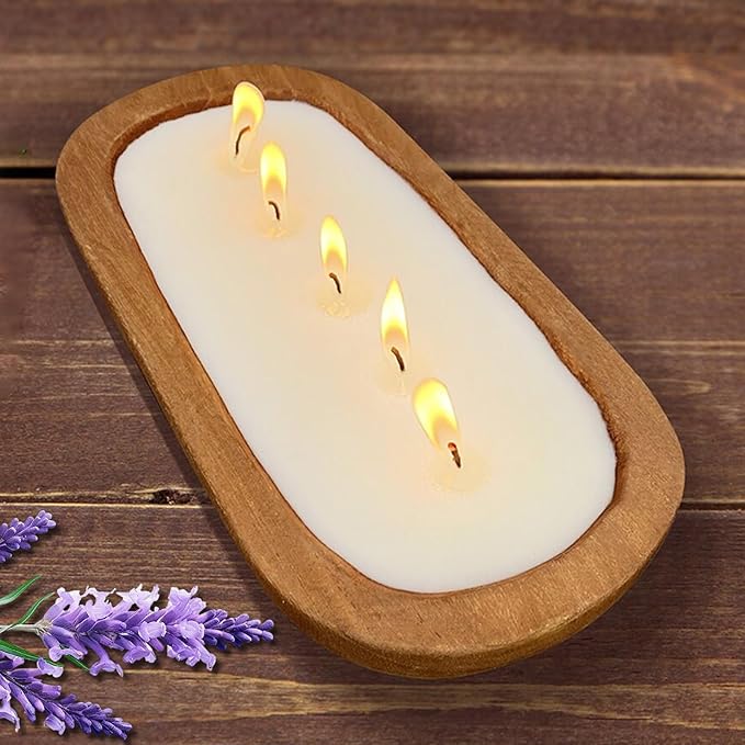 Aromatherapy Candle, SEVEYEE Lavender Candle 5wicks 16oz, Large Wooden Bowl by SEVEYEE