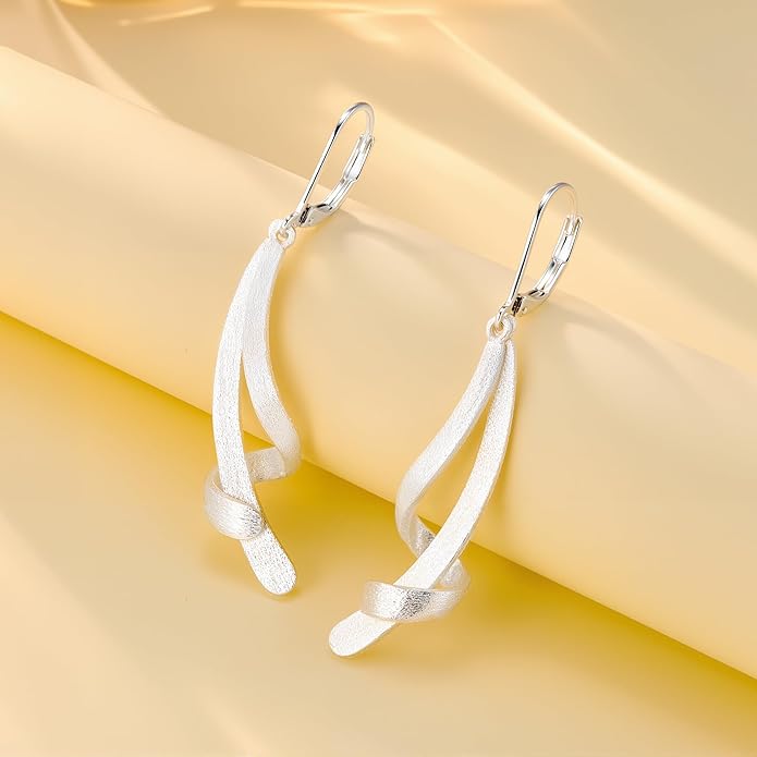 ALEXCRAFT 925 Sterling Silver Dangle Earrings, Hypoallergenic 14k Gold Plated Long Double Linear Twisted Tassel Dangling Drop Earrings for Women Trendy Statement Elegant Lightweight Leverback Earring