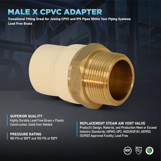 Midline Valve CSDQN200-OM-5 Male x CPVC Adapter Transition Pipe Fitting; - Image 4