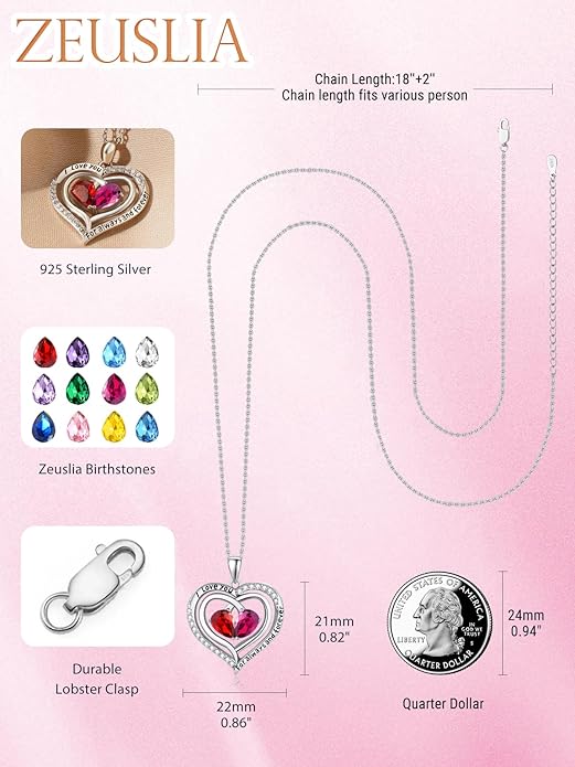 Valentine's Day Gifts for Wife 925 Sterling Silver Double Birthstone Pendant Necklaces I Love You for Always and Forever Necklace Anniversary Birthday Gifts for Wife Girlfriend Mom Her
