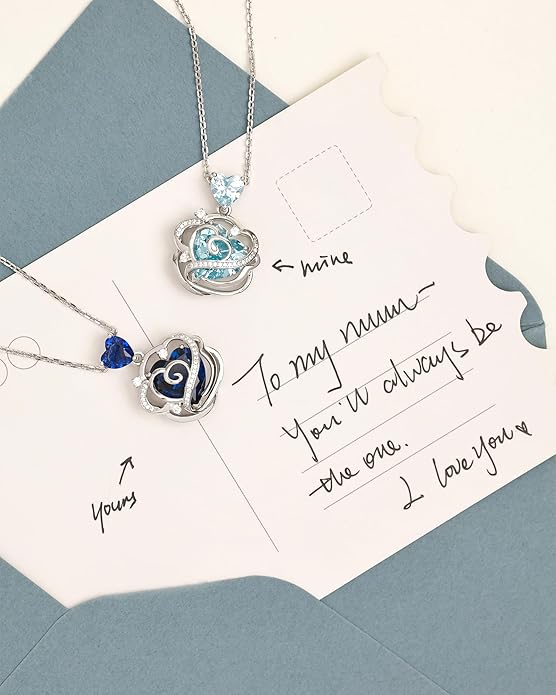 FANCIME Thornless Pulse Heart Birthstone Necklace for Women Sterling Silver Rose Pendant Fine Jewelry Gemstone Birthday Valentines Day Gifts for Wife Her