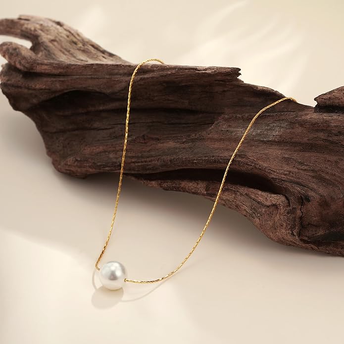 Pearl Necklaces for Women Trendy, 14k Gold Plated Dainty Necklace Simple Pearl Drop Single Charm Pendant Necklace Birthday Wedding Gifts Gold Jewelry for Women