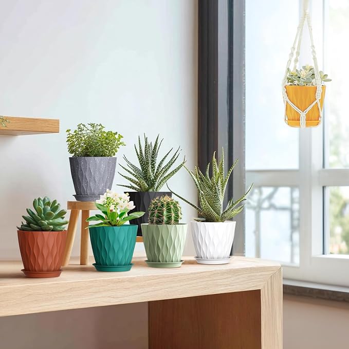 Meowell 5 inch Plant Pots for Indoor Outdoor Plants, 6 Pack Thick Flower Pots - Image 5