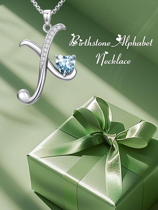 Valentines Day Gifts for Women Alphabet A to Z Initial Birthstone Pendant Necklaces for Women - 18k White Gold Plated Personalized Name Jewelry Valentine Mothers Day Birthday Gifts for Women Her Girlfriend