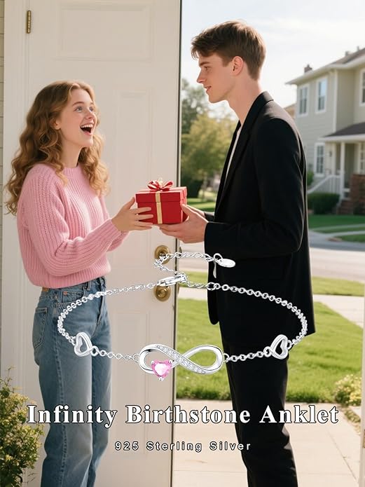 Dorunmo Infinity Heart Anklet Bracelet for Women 925 Sterling Silver Adjustable Infinity Birthstone Bracelet Friendship Jewelry Gifts for Women Birthday Christmas