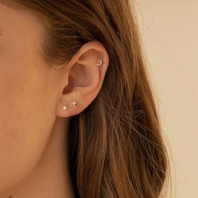 VRIUA 20G Tiny Flat Back Earrings for Women - 14K Gold/Silver Plated Small Flat Back Stud Earrings Hypoallergenic Cartilage Helix Piercing Jewelry