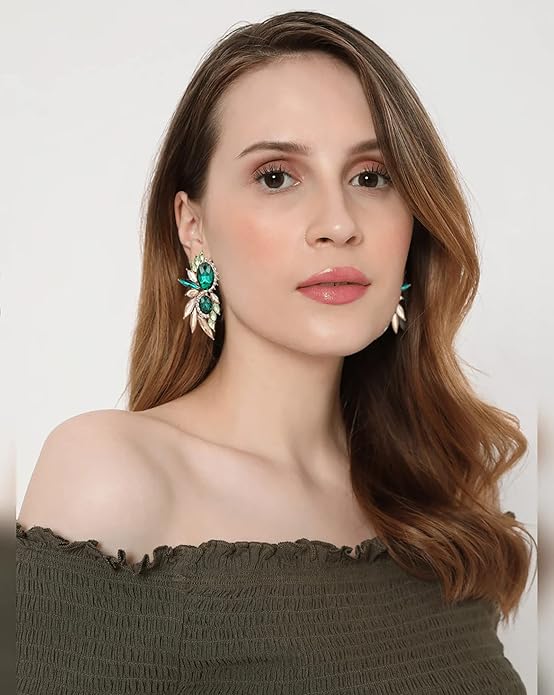 Vintage Rhinestone Statement Earrings Fancy Crystal Cluster Drop Dangle Earrings for Women