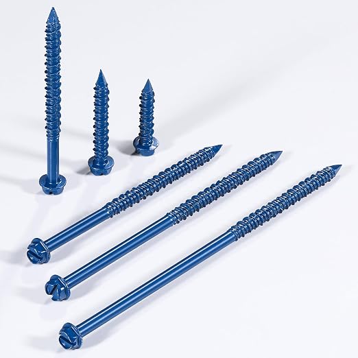 Wensilon 1/4" * 1-1/4" Slotted Hex Concrete Screws Anchor Blue Hexagon Head - Image 5