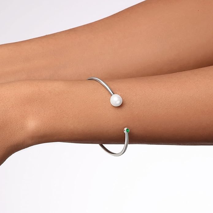 EcoGems Lab Grown Gemstone & Moissanite Bracelets – 14K White or Yellow Gold Plated Sterling Silver – Featuring Lab Grown Diamonds, Emeralds, Paraiba, Sapphire & Pearls – Sustainable Luxury Gift with Gift Box