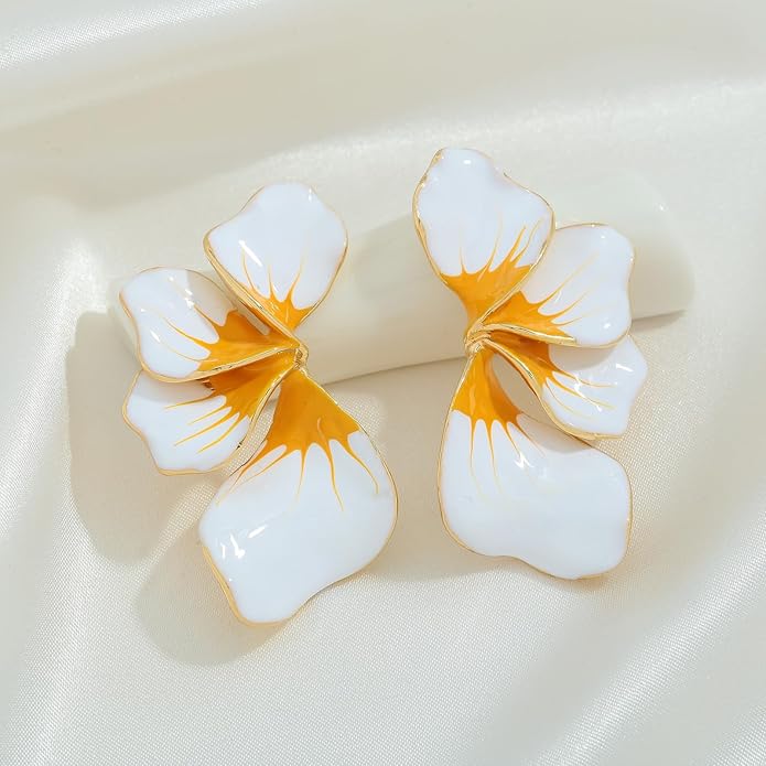 Chunky Gold Statement Earrings For Women Gold Plated Sectored Flower Leaf Shell Angel Wing Earrings Trendy Boho Jewelry For Women Large Stud Earrings Hypoallergenic Earrings