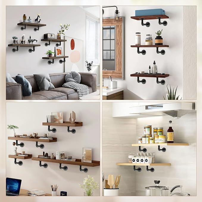 Storystore Industrial Pipe Shelf Brackets, 4 Pack Iron L-Shaped Shelving - Image 6