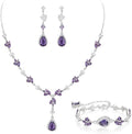Crysdue Teardrop Bridal Jewelry Set for Wedding Party, Silver/14K/Rose Gold Plated Prom Costume Jewellery for Bride Bridesmaids Women, Cubic Zirconia Necklace Dangle Earrings Bracelet