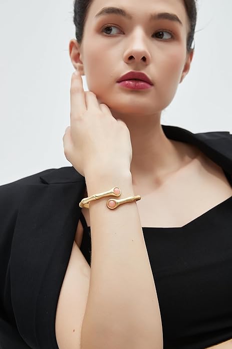 Gold Cuff Bracelet for Women Silver Beaded Bracelets Open Bangle Stackable Stretch Bead Bracelet Boho Jewelry Gifts for Wife Couple