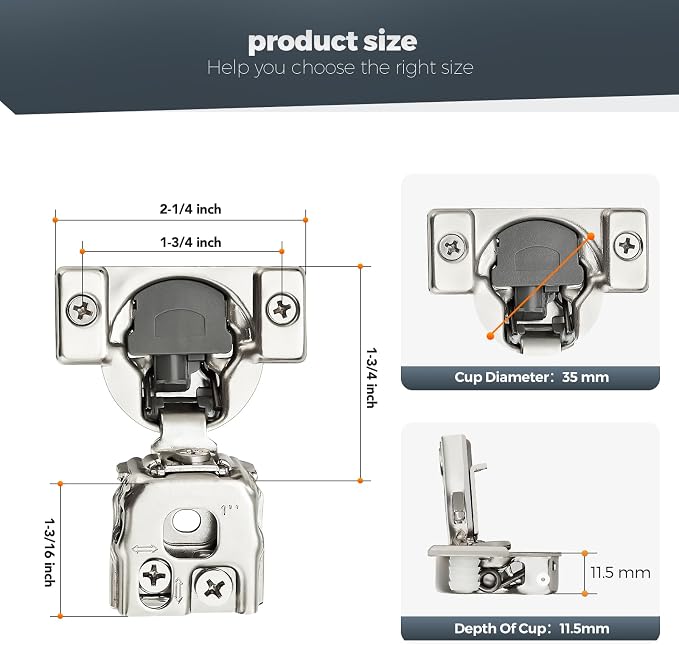 Satin Nickel Cabinet Hinges, 1 Inch Overlay, 20 Pack | Stainless Steel Build - Image 3